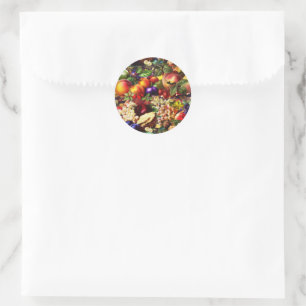 Sticker Rond Retro Rustique Fruit Fruit Fruit Fruit Tropical Ét