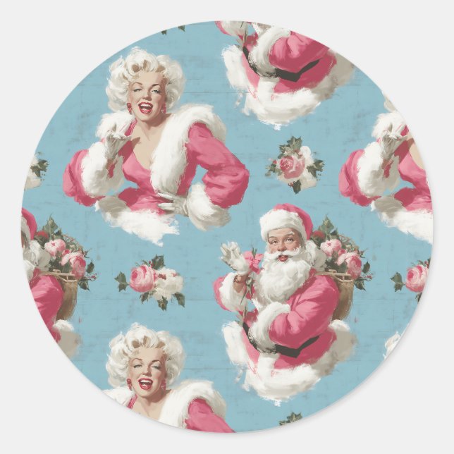 Sticker Rond Retro Santa and Glam Holiday Cheer (Devant)
