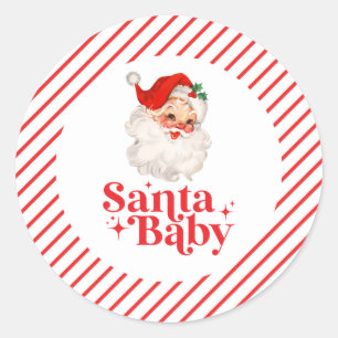 Sticker Rond Retro Santa Baby fête prénatale de Noël bébé
