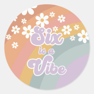 Sticker Rond Retro Six est un Vibe Rainbow et Daisy