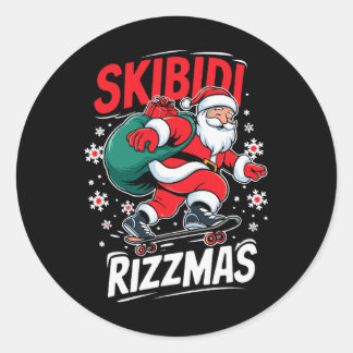 Sticker Rond Retro Skibidi Rizzmas Funny Santa Clause Patinage 