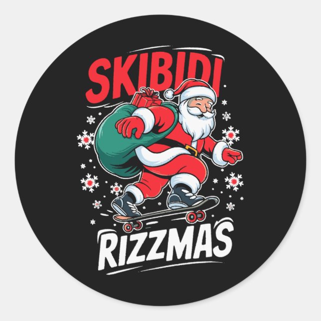 Sticker Rond Retro Skibidi Rizzmas Funny Santa Clause Patinage  (Devant)