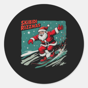 Sticker Rond Retro Skibidi Rizzmas Funny Santa Clause Patinage 