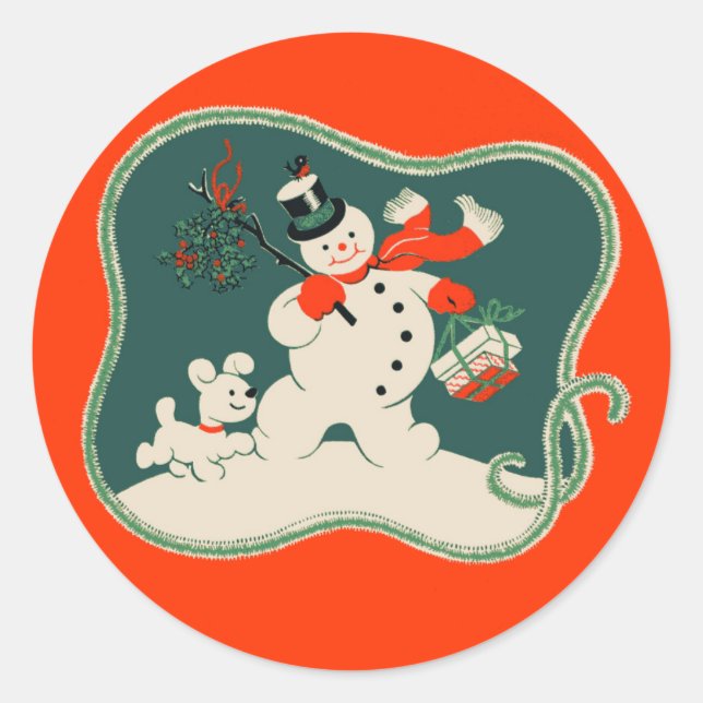 Sticker Rond Retro Snowman (Devant)