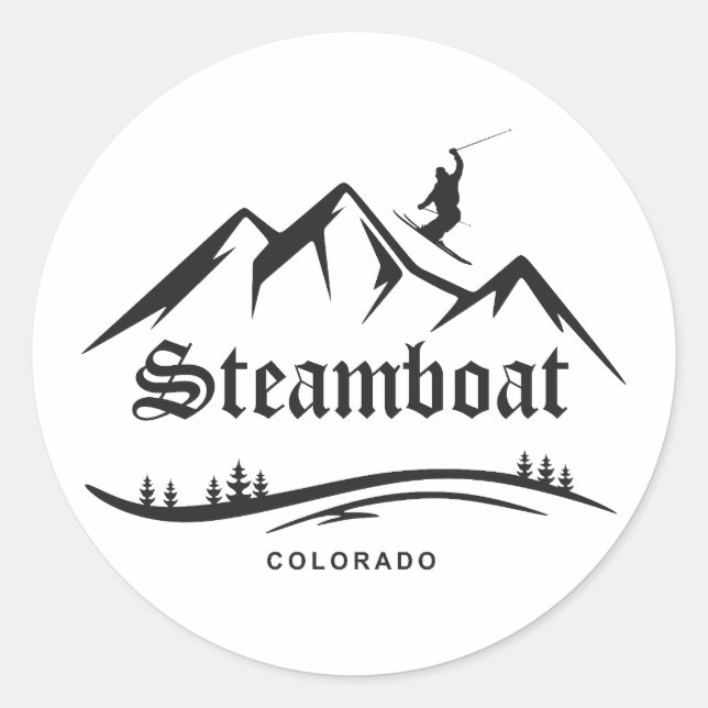 Sticker Rond Retro Steamboat Mountain Ski Sunset Sweat - shirt  (Devant)