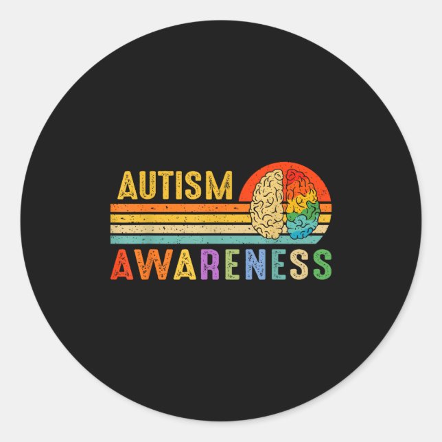 Sticker Rond Retro Sunset Autism Awareness Neurodiversity Spect (Devant)