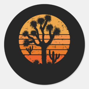 Sticker Rond Retro Sunset Minimaliste Joshua Tree Forest Graphi