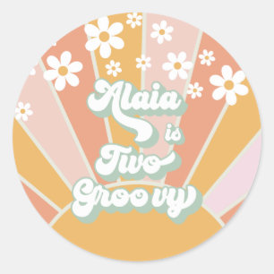 Sticker Rond Retro Sunshine Deux Anniversaire Groovy Daisy