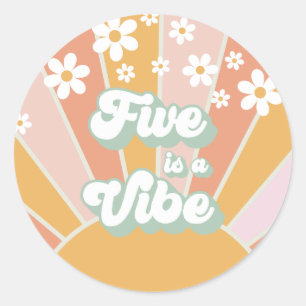 Sticker Rond Retro Sunshine Five est une ambiance hippie floral