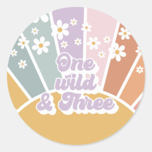 Sticker Rond Retro Sunshine Rainbow Daisy One Wild Trois