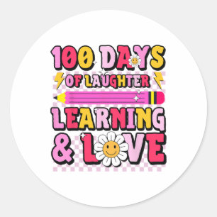 Sticker Rond Rétro Super 100 Jours D'Apprentissage Et D'Amour À