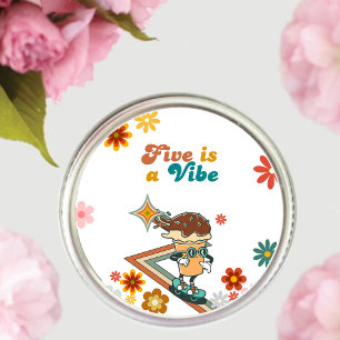 Sticker Rond Retro Super Five est un Vibe Daisy 5e anniversaire