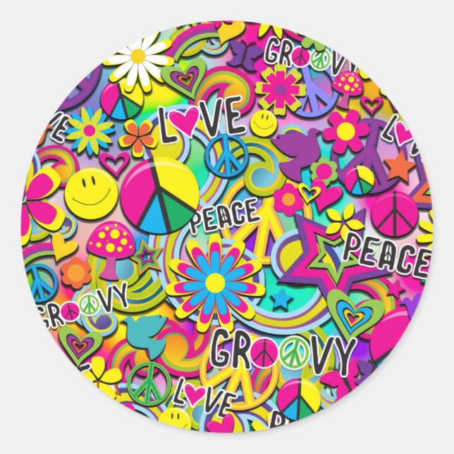 Sticker Rond Retro Super FUN 60's Sixties Love Birthday Party (Devant)