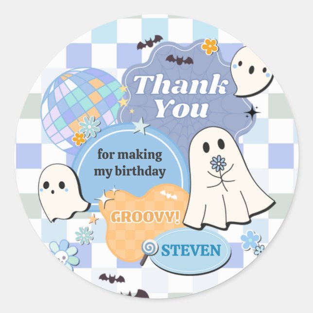 Sticker Rond Retro Super Little Boo fête d'anniversaire (Devant)