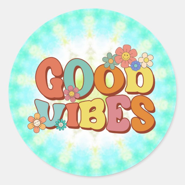 Sticker Rond Retro Super Smile Daisy Good Vibes (Devant)