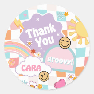 Sticker Rond Retro Super Young Wild et Three Birday Party