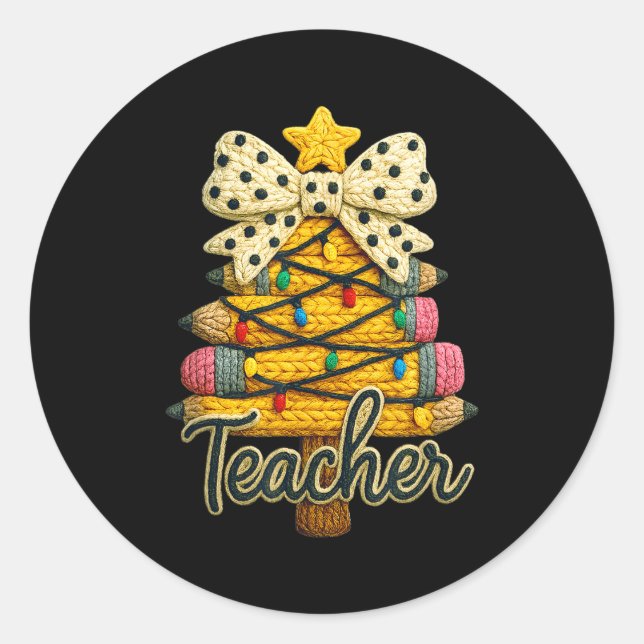 Sticker Rond Retro Teacher Christmas, Funny Coquette Bow Gift S (Devant)