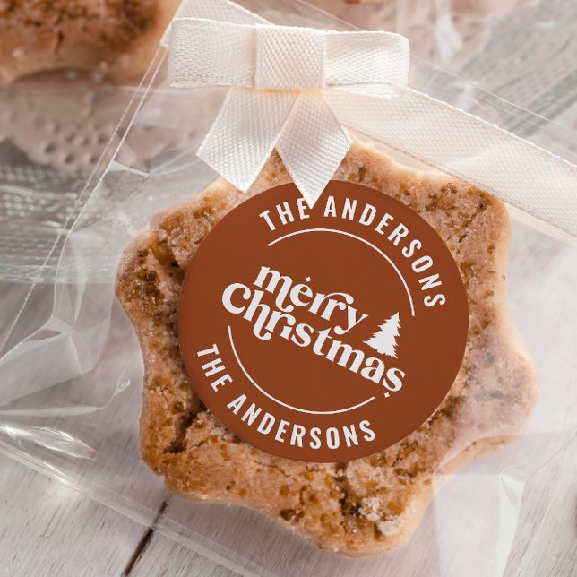 Sticker Rond Rétro Terracotta Noël Moderne Minimal unique (Créateur téléchargé)