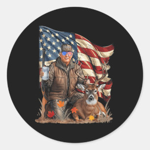 Sticker Rond Retro Trump Chasse Deer Drôle Bière Boire