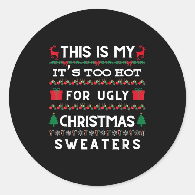 Sticker Rond Retro Ugly Christmas Sweater Candy Cane Tree Vibes (Devant)