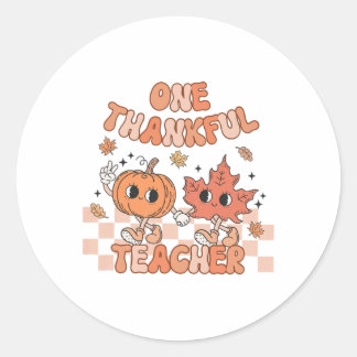 Sticker Rond Rétro Un Merci Enseignant Citrouille Et Feuilles D