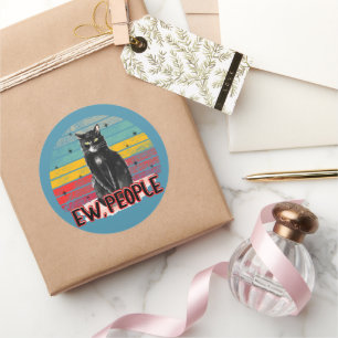 Sticker Rond Retro Vintage Chat Noir Ew