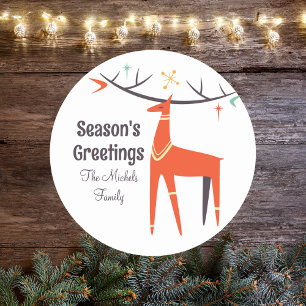 Sticker Rond Retro Vintage élégant Noël Reindeer