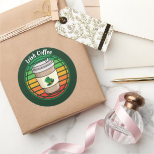 Sticker Rond Retro Vintage Irish Coffee Hot Drink to Go