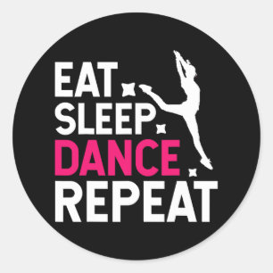 Sticker Rond Retro Vintage Manger Danse de sommeil Répétition D
