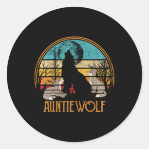 Sticker Rond Retro Vintage Sunset Wolf Tante de la Fête des mèr