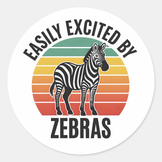 Sticker Rond Retro Zebra Sunset with Fun Wild Spirit (Devant)
