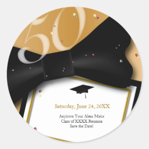 Sticker Rond Retrouvailles personnalisables de 50 ans Enregistr