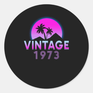 Sticker Rond Retrowave Vintage 1973 Cadeau d'anniversaire Idée