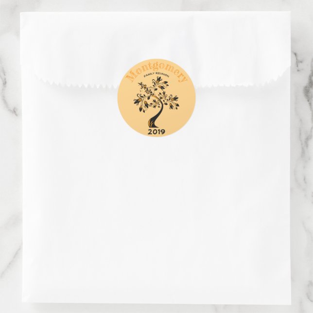 Sticker Rond Réunion familiale Floral Orange Black Tree personn (Sac)