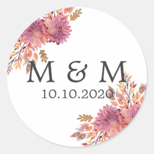 Sticker Rond Rêve d'automne   Monogramme classique Mariage