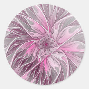 Sticker Rond Rêve de fleur rose fractal, Motif d'Imaginaire flo