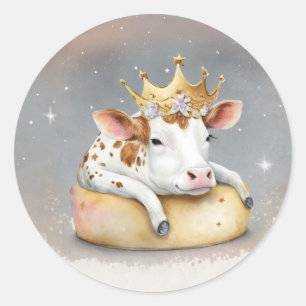Sticker Rond Rêve de vache royale sur le trône de fromage