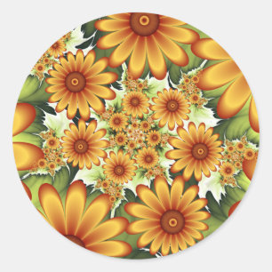 Sticker Rond Rêve floral, art fractal de fleurs abstrait modern