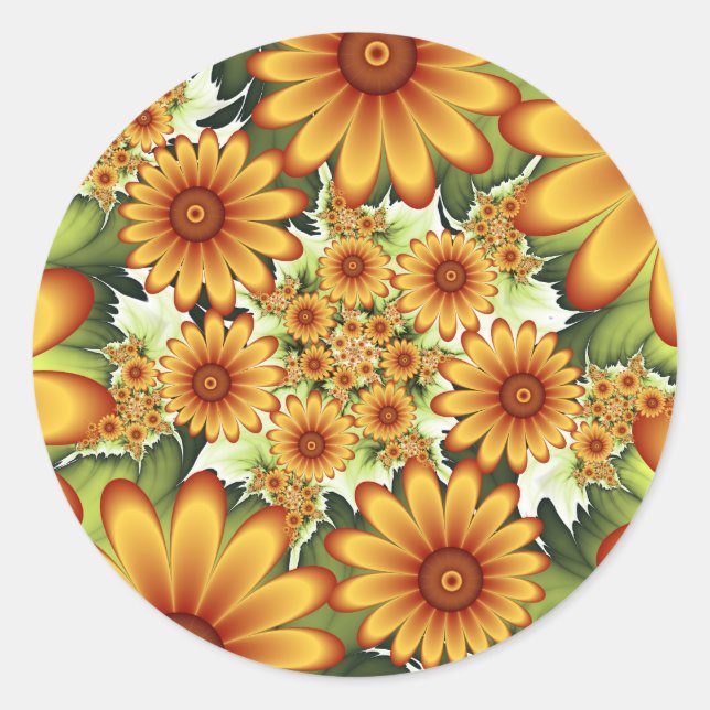 Sticker Rond Rêve Floral, Art Fractal Moderne Abstrait Fleur (Devant)
