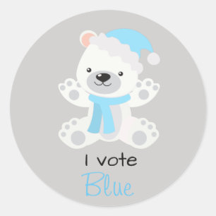 Sticker Rond Révélation du sexe Je vote bleu Ours polaire Noël