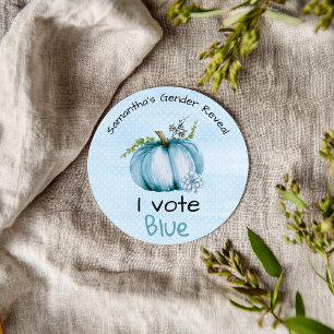 Sticker Rond Révélation du sexe Je vote pour la citrouille bleu