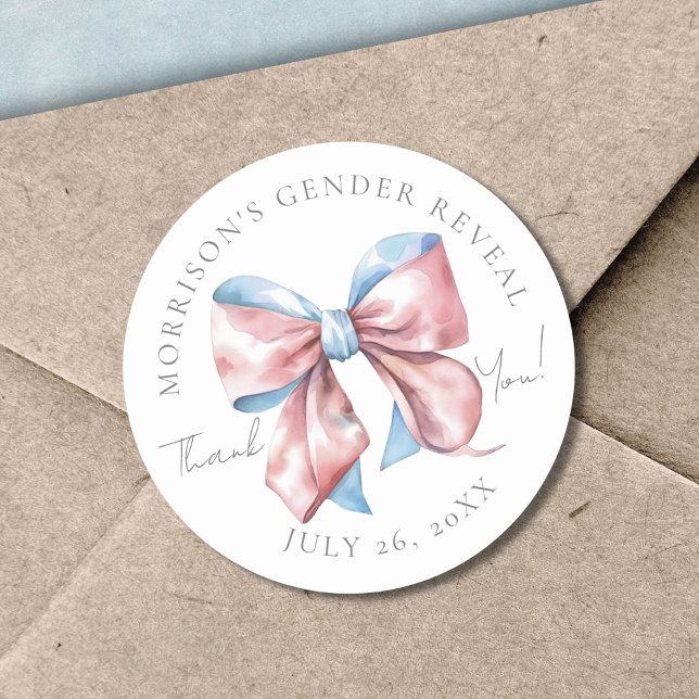 Sticker Rond Révélation du sexe : Rose et Bleu (Pink And Blue Gender Reveal Classic Round Sticker)