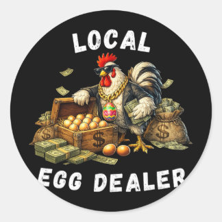 Sticker Rond Revendeur d'oeufs local humour de Pâques drôle de