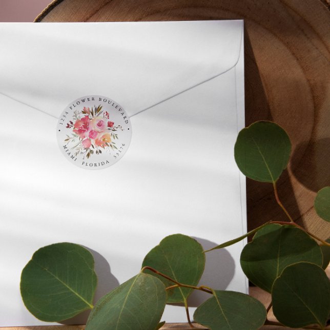 Sticker Rond Rêver rose | Mariage Botanique Adresse de retour (Créateur téléchargé)