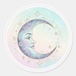 Sticker Rond Rêveur Céleste : L'Autocollant de la Lune Mystique