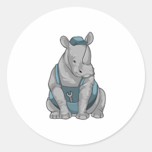 Sticker Rond Rhino as Craftsman et Wrench
