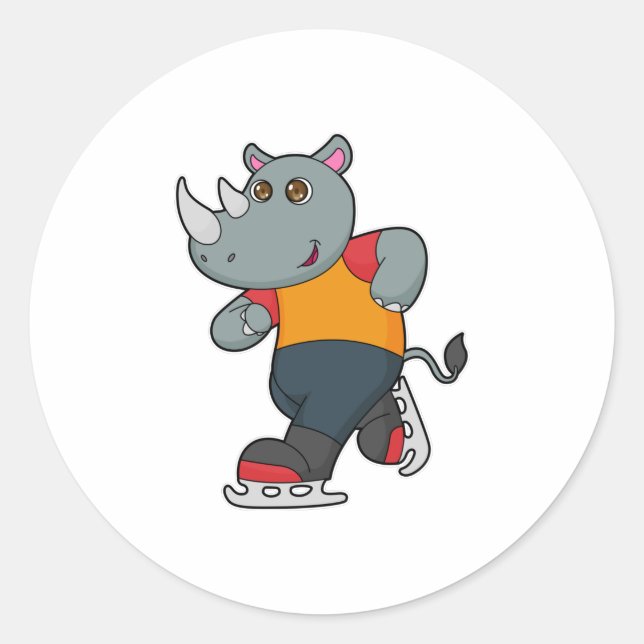 Sticker Rond Rhino at Ice skating with Ice skates (Devant)