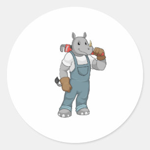 Sticker Rond Rhino en Handyman avec Pince à pompe à eau