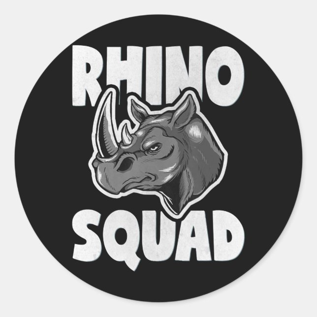 Sticker Rond Rhino Squad Rhinoceros Love Team Cadeau (Devant)