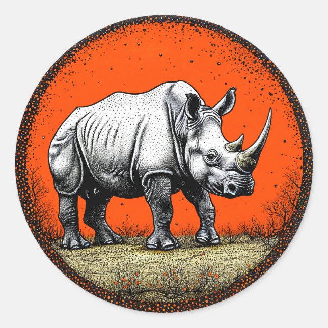 Sticker Rond Rhinocéros stylisé art audacieux de la faune sauva (Devant)